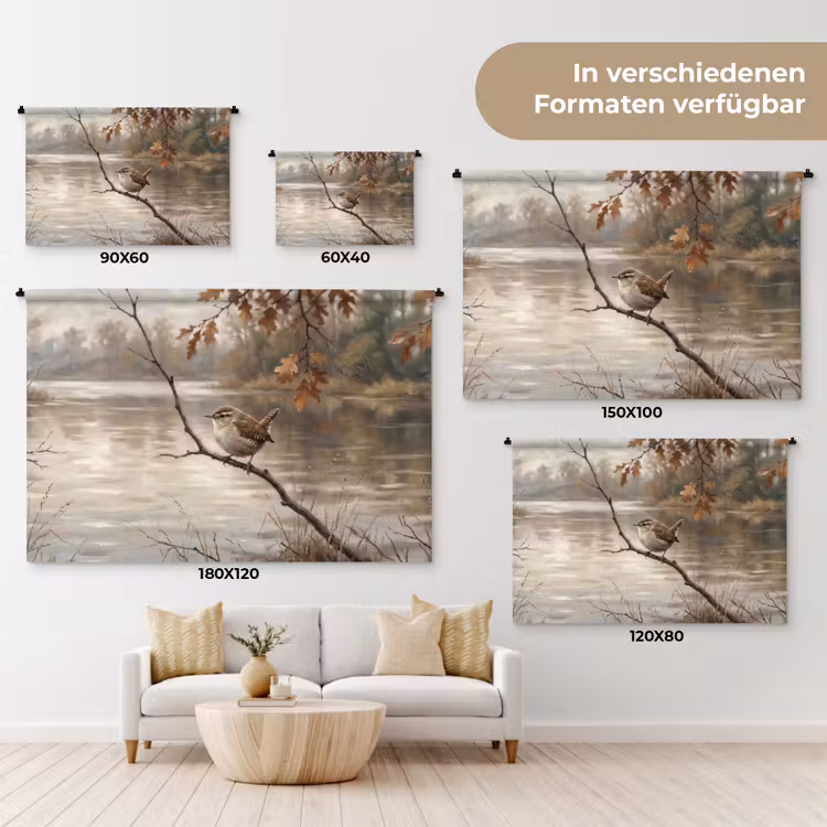 Winterkoninkje - Tak - Rivier - Natuur - Sfeervol Wandkleed katoen klein -tsfeer8_DE