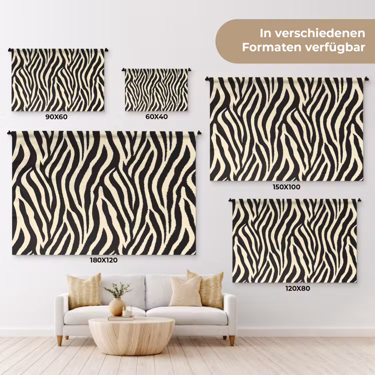 Zebra - Print - Klassiek - Zwart Wandkleed katoen klein 269 -tsfeer8_DE