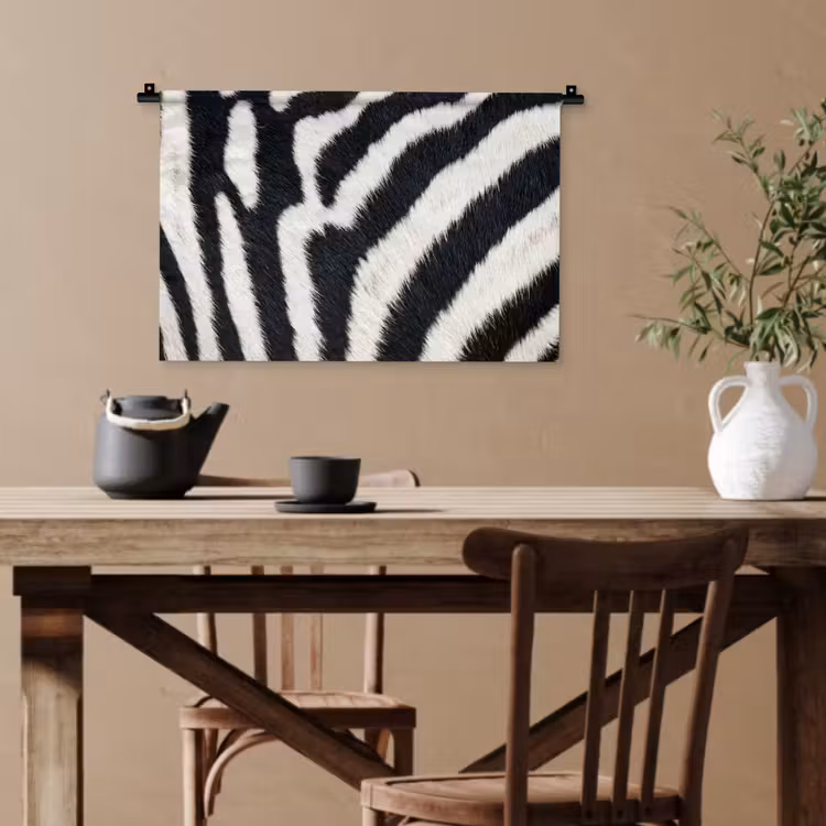 Zebra - Vacht - Klassiek - Zwart - Wit Wandkleed katoen klein -sfeer6
