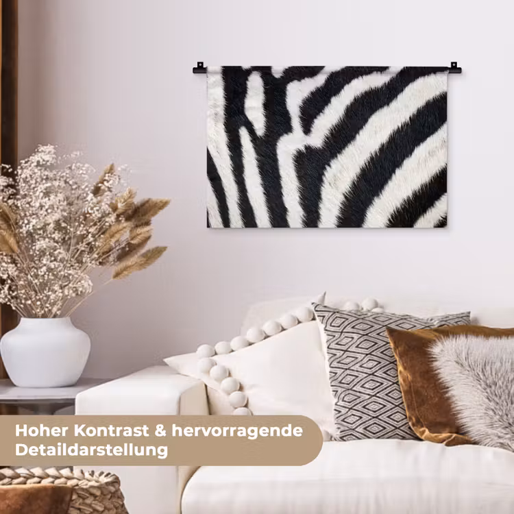 Zebra - Vacht - Klassiek - Zwart - Wit Wandkleed katoen klein -tsfeer1_DE