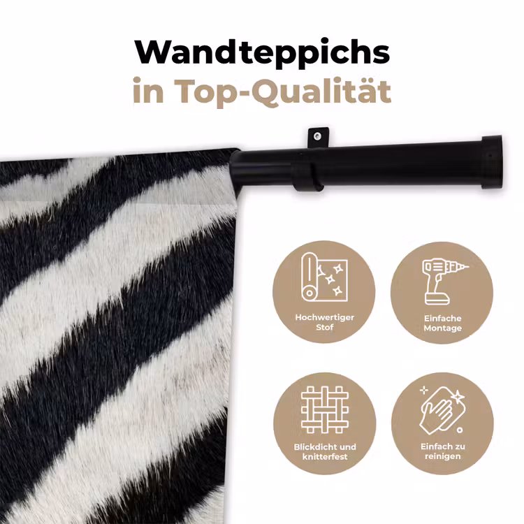 Zebra - Vacht - Klassiek - Zwart - Wit Wandkleed katoen klein -tsfeer2_DE