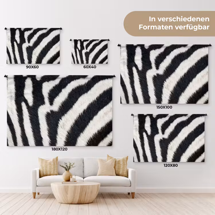 Zebra - Vacht - Klassiek - Zwart - Wit Wandkleed katoen klein -tsfeer8_DE