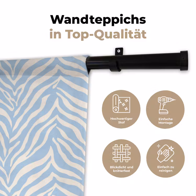 Zebra - Motief - Blauw - Wit Wandkleed katoen klein 269 -tsfeer2_DE