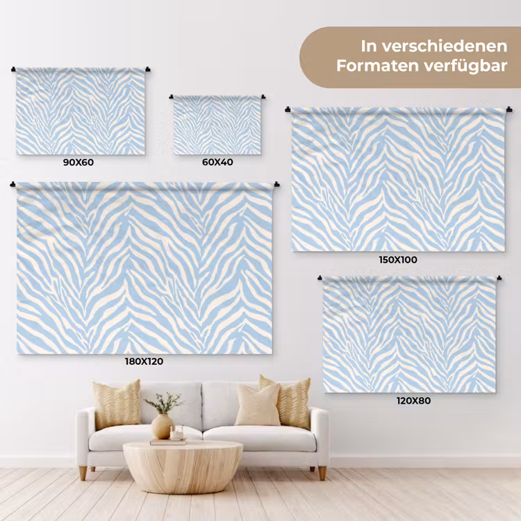 Zebra - Motief - Blauw - Wit Wandkleed katoen klein 269 -tsfeer8_DE