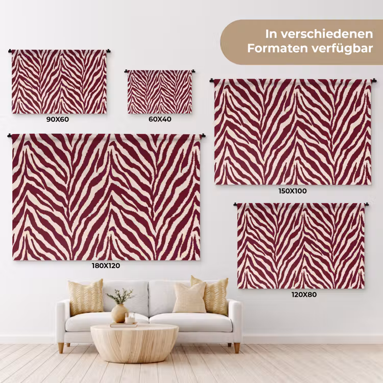 Zebra - Motief - Bordeaux - Rood Wandkleed katoen klein 269 -tsfeer8_DE