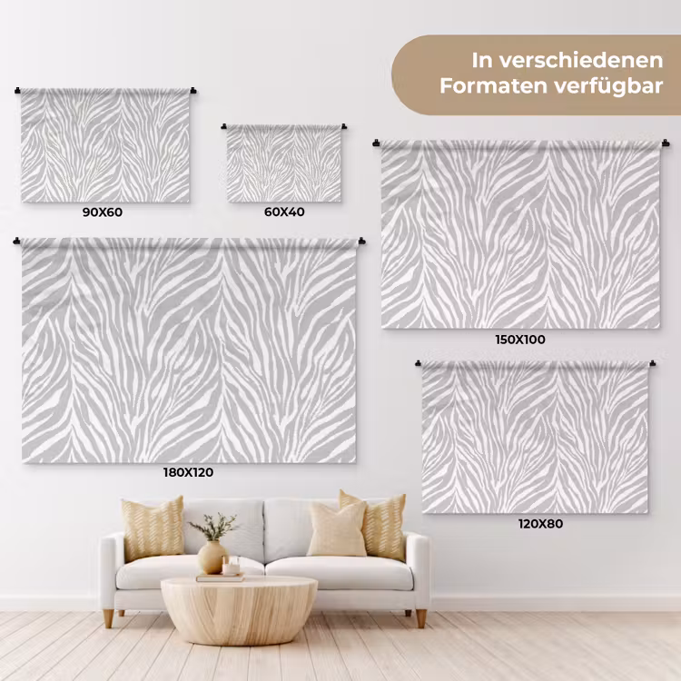 Zebra - Motief - Grijs Wandkleed katoen klein 269 -tsfeer8_DE