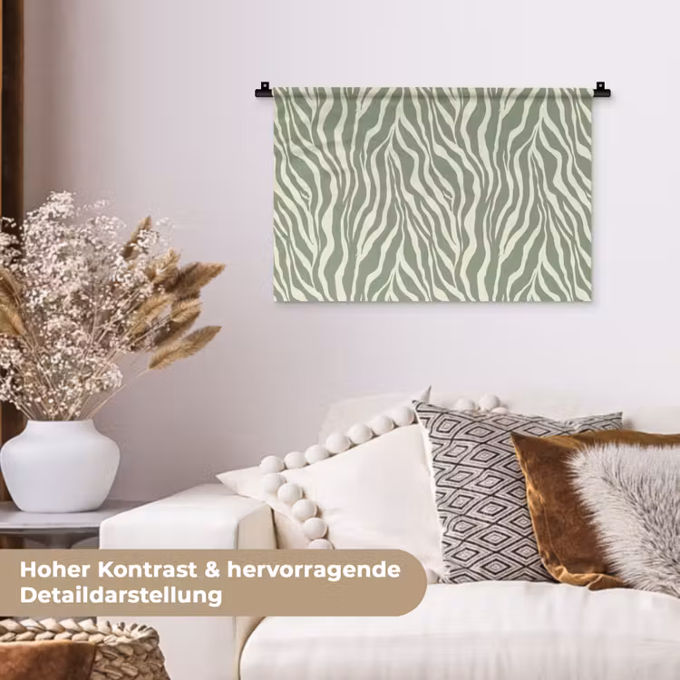 Zebra - Motief - Groen Wandkleed katoen klein 269 -tsfeer1_DE