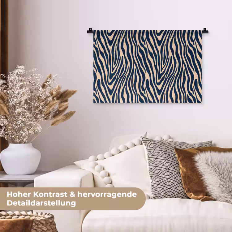 Zebra - Patroon - Blauw - Beige Wandkleed katoen klein 269 -tsfeer1_DE