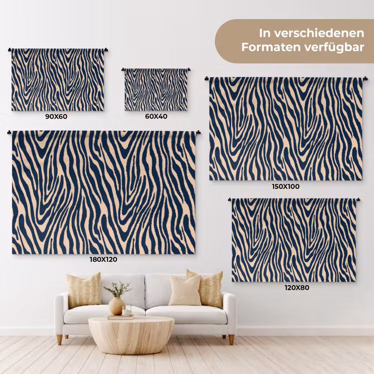 Zebra - Patroon - Blauw - Beige Wandkleed katoen klein 269 -tsfeer8_DE
