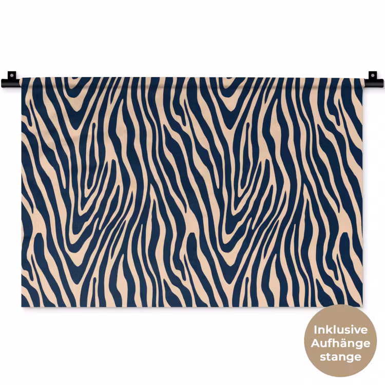 Zebra - Patroon - Blauw - Beige Wandkleed katoen klein 269 -t3d_DE