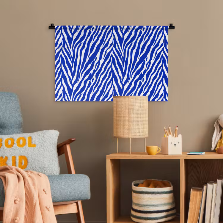 Zebra - Patroon - Kobalt - Blauw Wandkleed katoen klein 269 -wsfeer4_kind