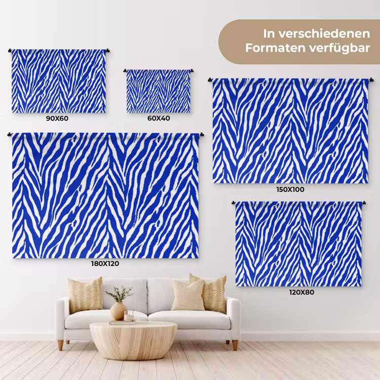 Zebra - Patroon - Kobalt - Blauw Wandkleed katoen klein 269 -tsfeer8_DE