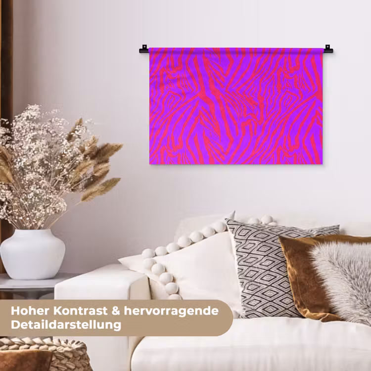 Zebra - Neon - Roze - Paars Wandkleed katoen klein 269 -tsfeer1_DE