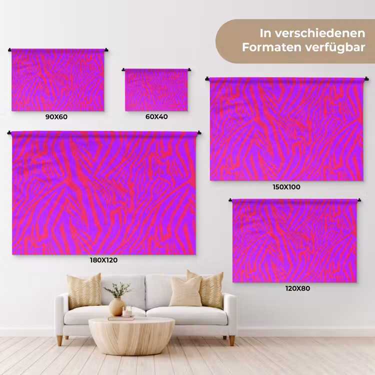 Zebra - Neon - Roze - Paars Wandkleed katoen klein 269 -tsfeer8_DE