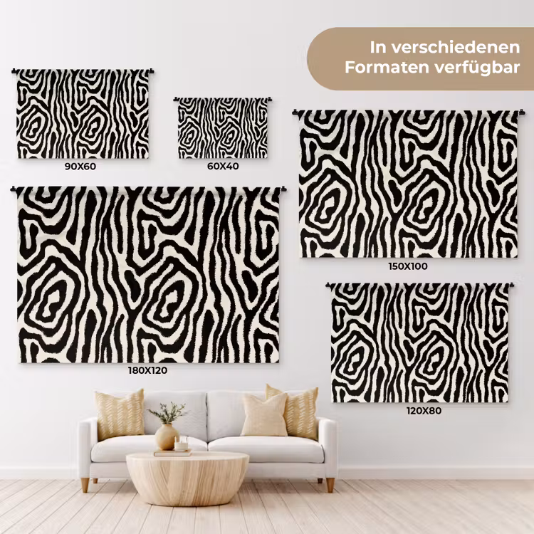 Zebra - Zwart - Abstract Wandkleed katoen klein 269 -tsfeer8_DE