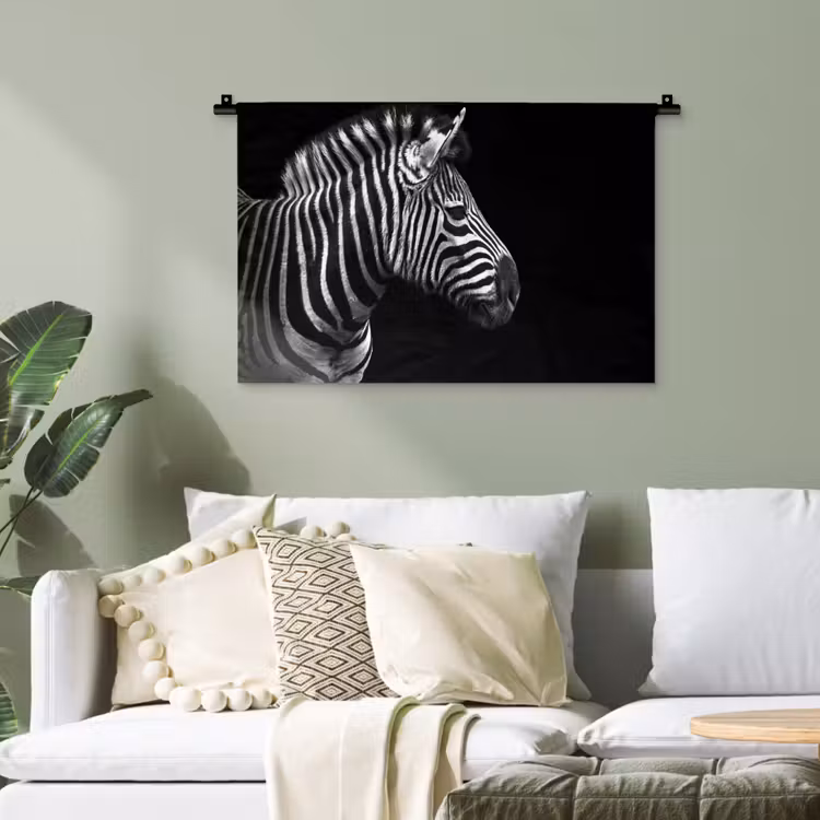 Zebra - Zwart - Wit - Portret - Dieren Wandkleed katoen klein -sfeer7