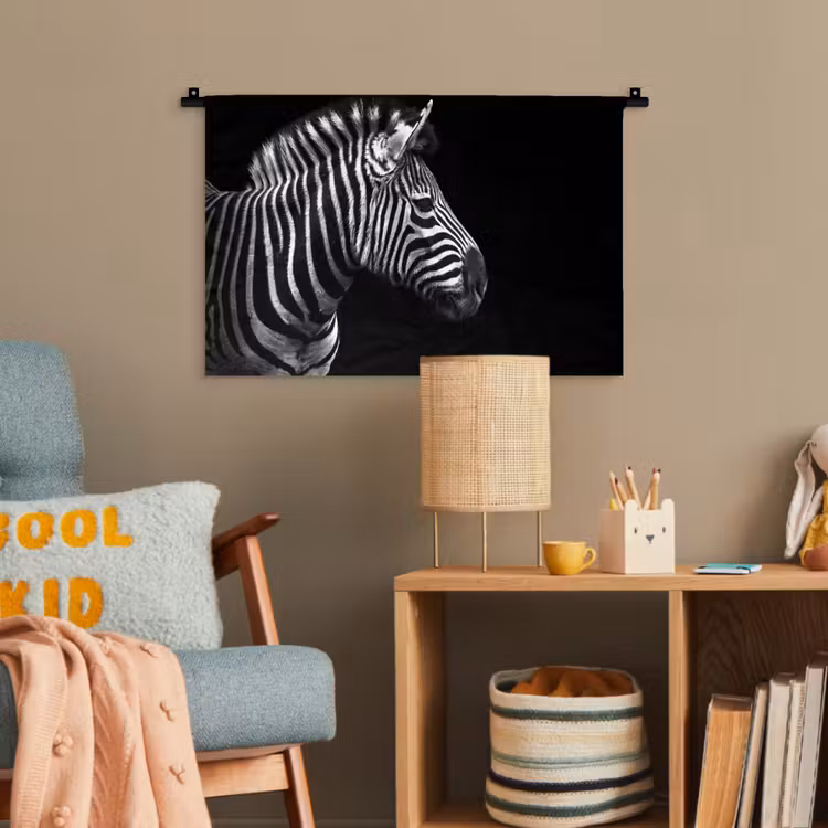 Zebra - Zwart - Wit - Portret - Dieren Wandkleed katoen klein -wsfeer4_kind