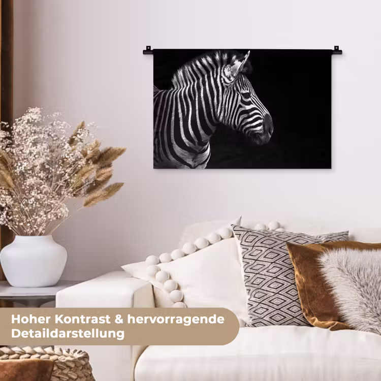 Zebra - Zwart - Wit - Portret - Dieren Wandkleed katoen klein -tsfeer1_DE