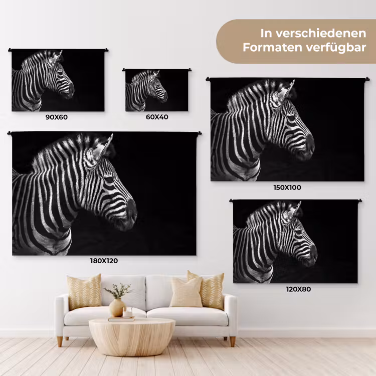 Zebra - Zwart - Wit - Portret - Dieren Wandkleed katoen klein -tsfeer8_DE