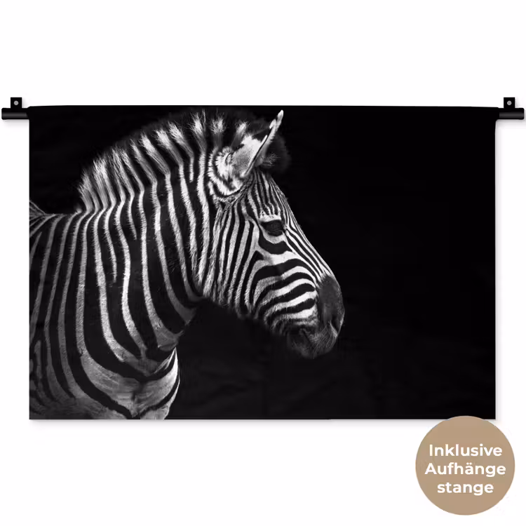 Zebra - Zwart - Wit - Portret - Dieren Wandkleed katoen klein -t3d_DE