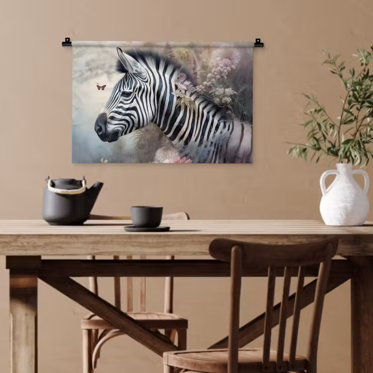 Zebra - Wilde dieren - Vlinder - Bloemen Wandkleed katoen klein -sfeer6