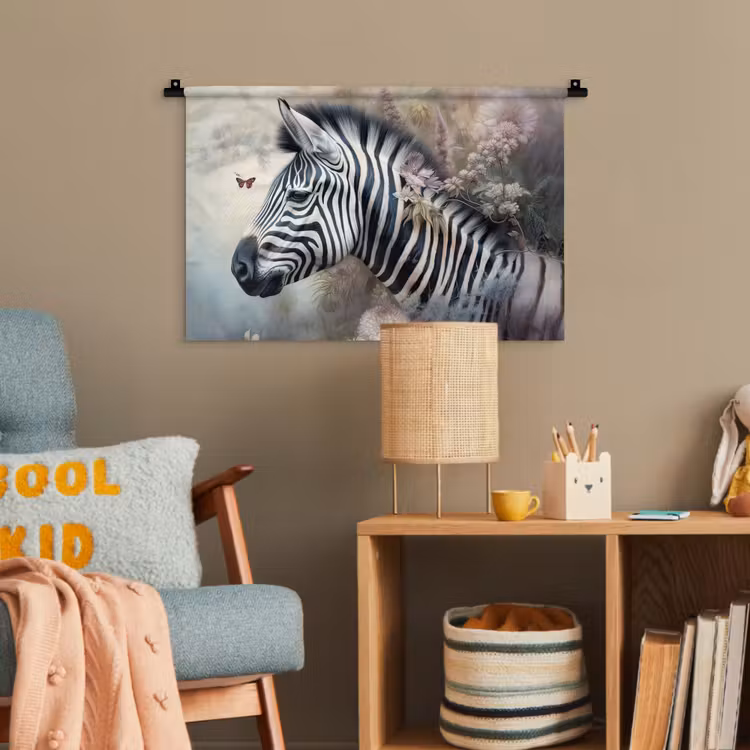 Zebra - Wilde dieren - Vlinder - Bloemen Wandkleed katoen klein -wsfeer4_kind