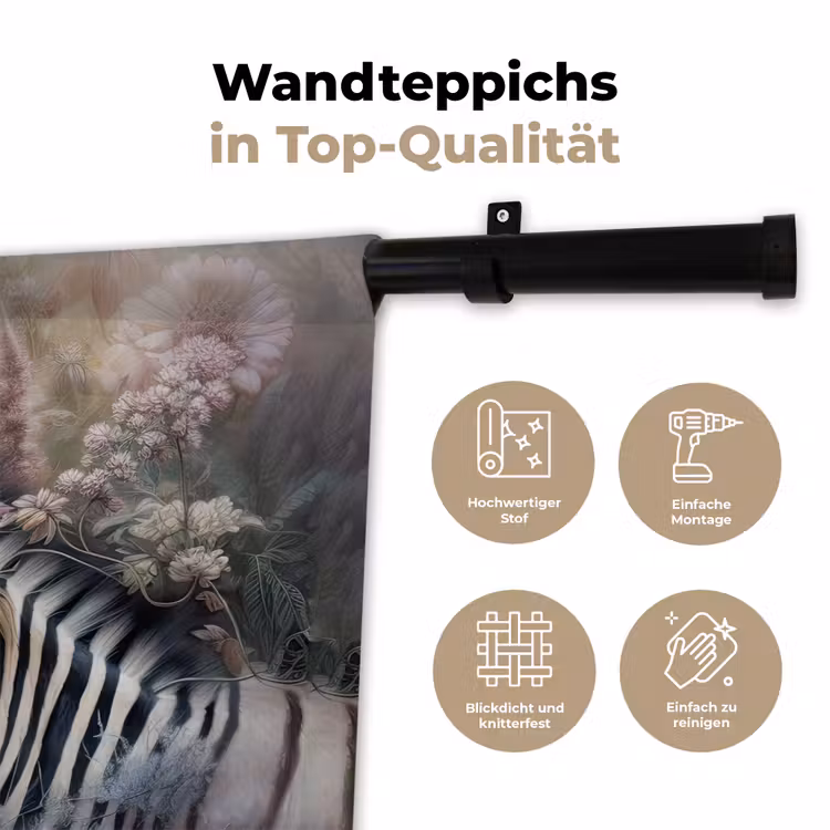 Zebra - Wilde dieren - Vlinder - Bloemen Wandkleed katoen klein -tsfeer2_DE