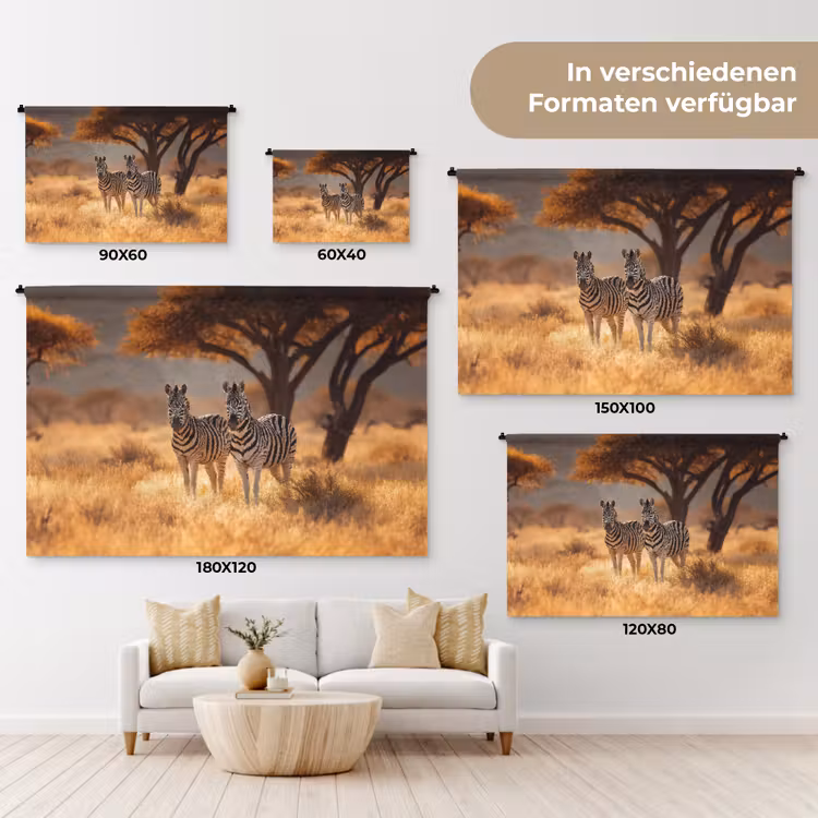 Zebra's - Savannelandschap - Gras Wandkleed katoen klein -tsfeer8_DE