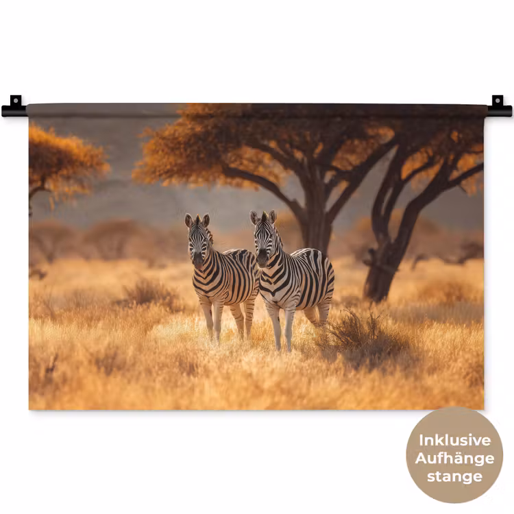 Zebra's - Savannelandschap - Gras Wandkleed katoen klein -t3d_DE