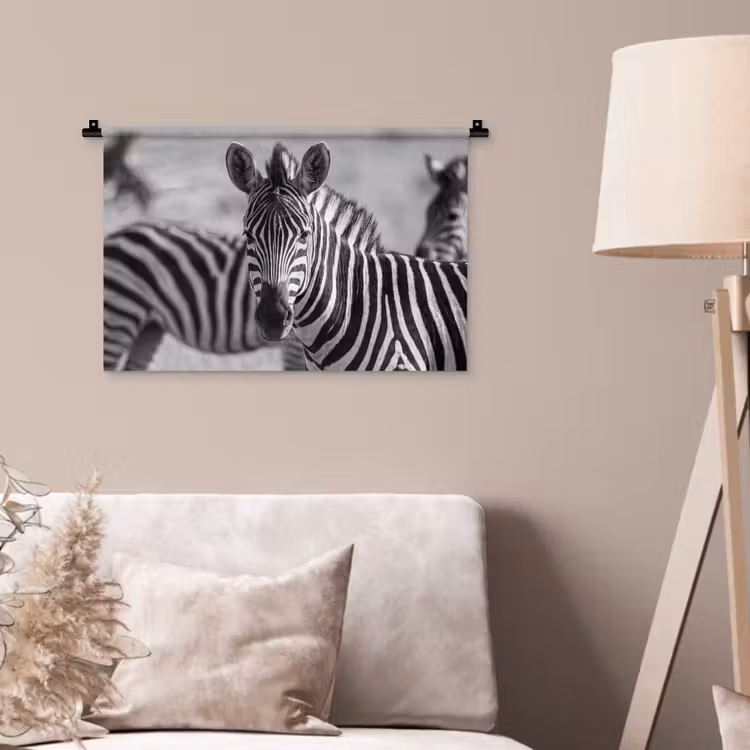 Zebra's - Zwart - Wit Wandkleed katoen klein -sfeer4