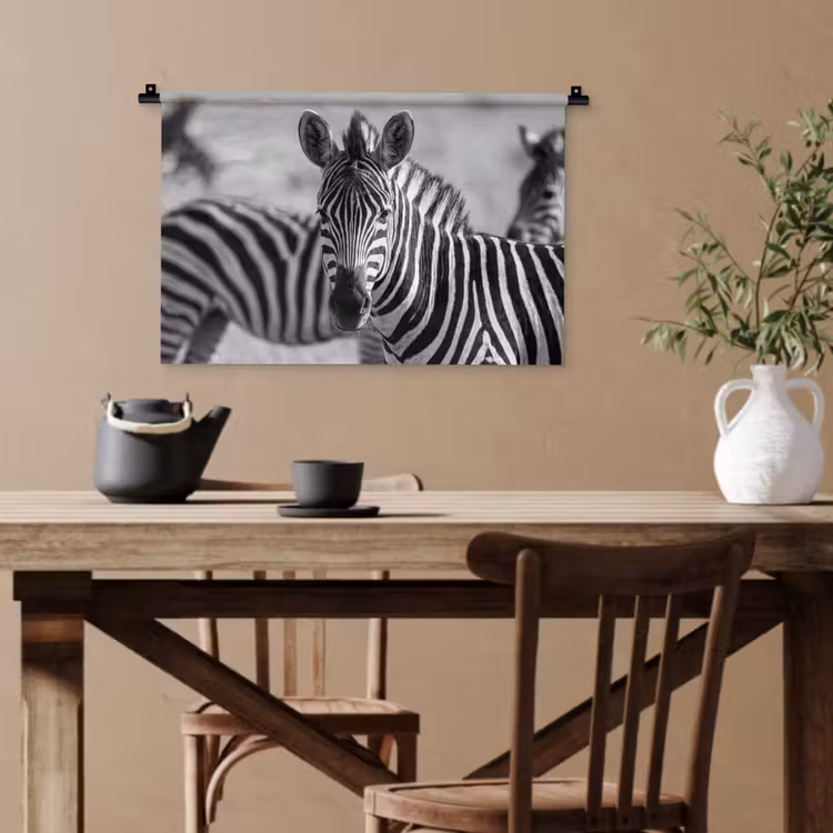 Zebra's - Zwart - Wit Wandkleed katoen klein -sfeer6