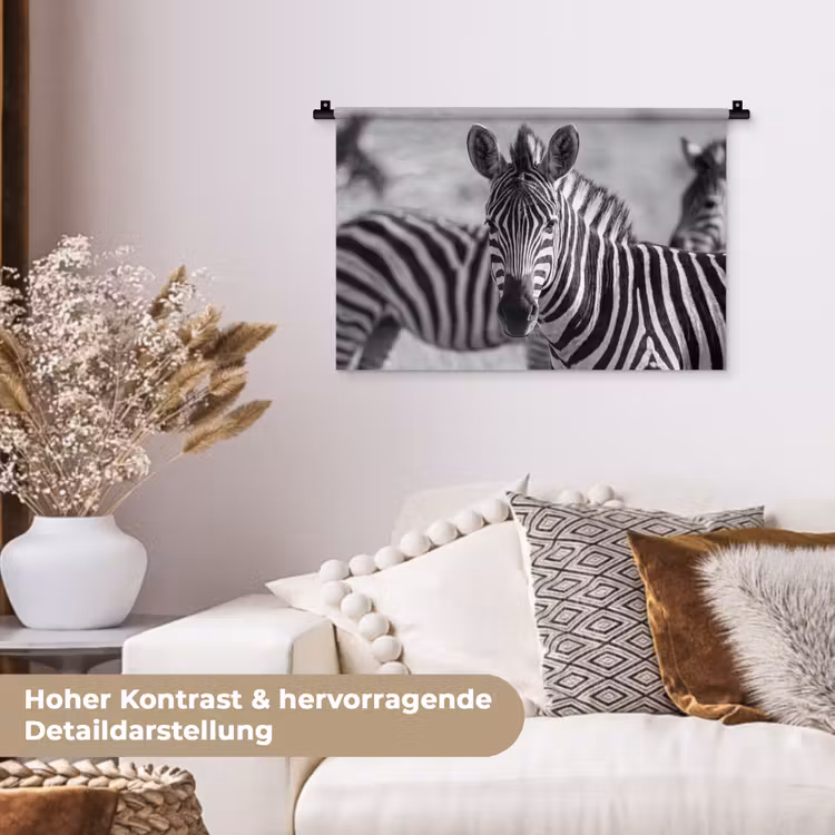 Zebra's - Zwart - Wit Wandkleed katoen klein -tsfeer1_DE