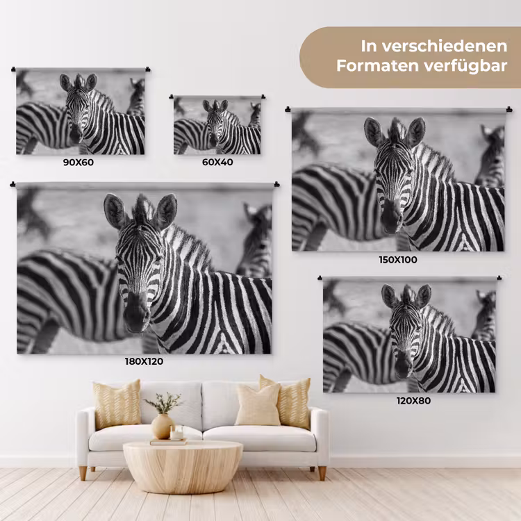 Zebra's - Zwart - Wit Wandkleed katoen klein -tsfeer8_DE
