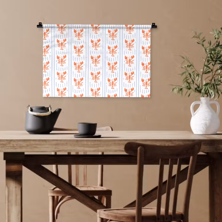 Zee - Kreeft - Oranje - Blauw Wandkleed katoen klein 269 -sfeer6