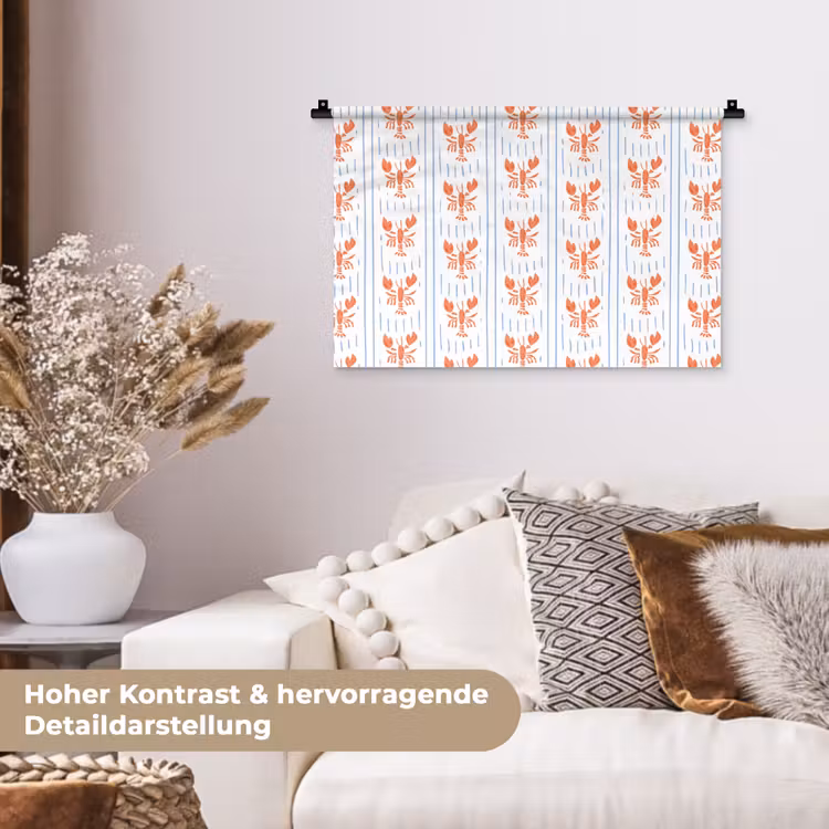 Zee - Kreeft - Oranje - Blauw Wandkleed katoen klein 269 -tsfeer1_DE