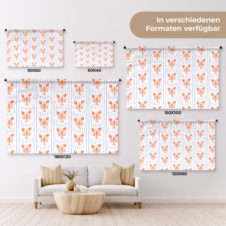 Zee - Kreeft - Oranje - Blauw Wandkleed katoen klein 269 -tsfeer8_DE