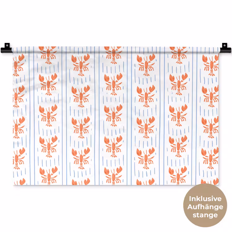 Zee - Kreeft - Oranje - Blauw Wandkleed katoen klein 269 -t3d_DE