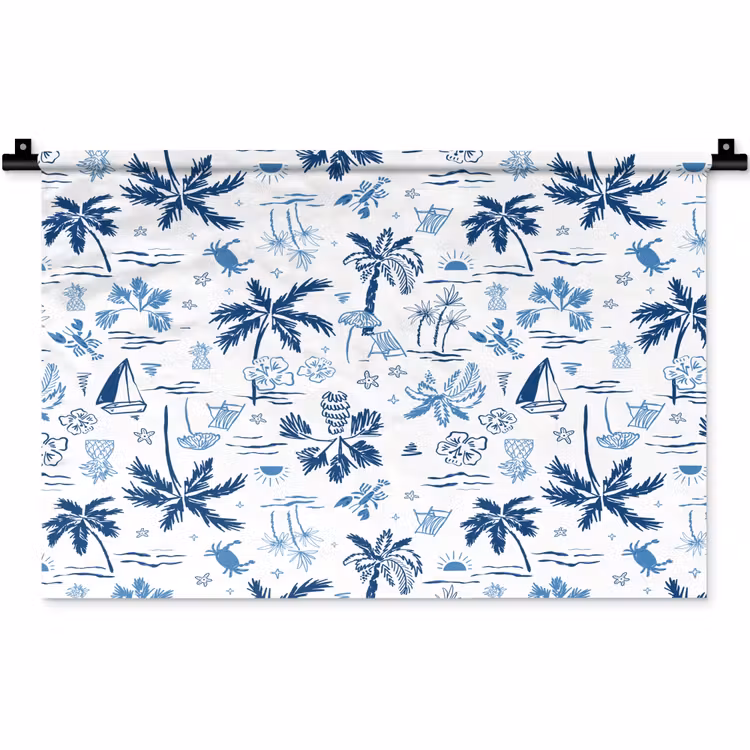 Zee - Strand - Blauw - Wit Wandkleed katoen klein 269 -zz3d