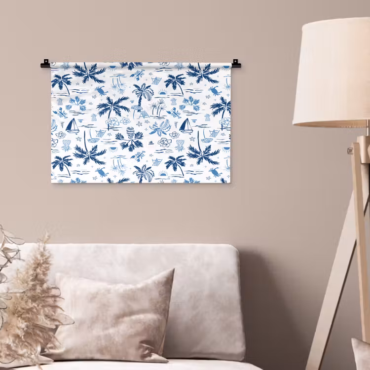 Zee - Strand - Blauw - Wit Wandkleed katoen klein 269 -sfeer4