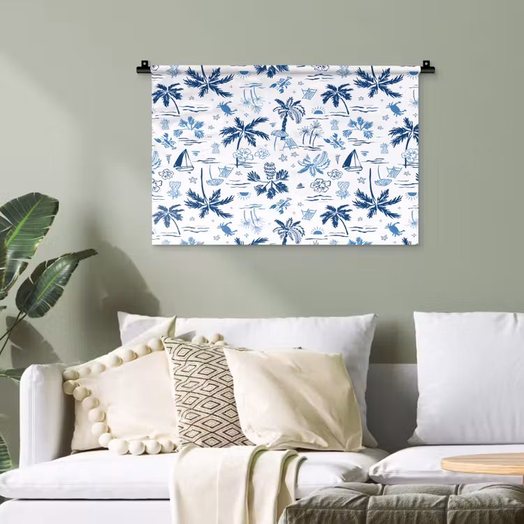 Zee - Strand - Blauw - Wit Wandkleed katoen klein 269 -sfeer7