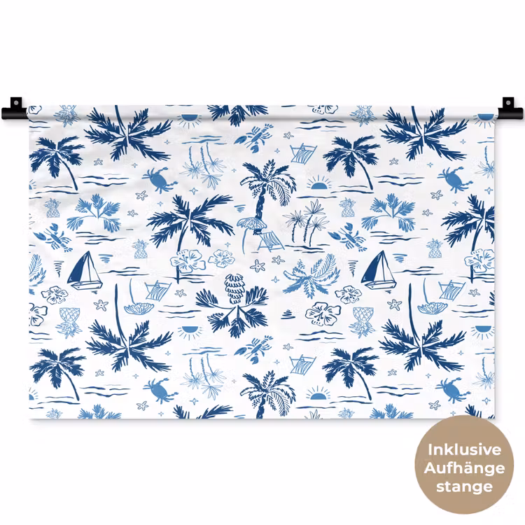 Zee - Strand - Blauw - Wit Wandkleed katoen klein 269 -t3d_DE