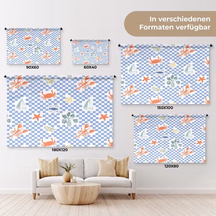 Zee - Sfeer - Zeilboot - Blauw Wandkleed katoen klein 269 -tsfeer8_DE
