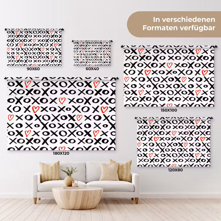 Tekens - Harten - Rood Wandkleed katoen klein 269 -tsfeer8_DE