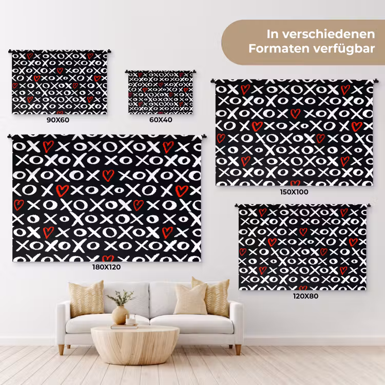 Tekens - Wit - Zwart Wandkleed katoen klein 269 -tsfeer8_DE