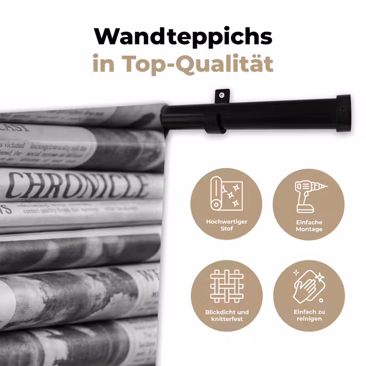 Krant - Stapel - Nieuws - Zwart-wit - Media Wandkleed katoen klein -tsfeer2_DE