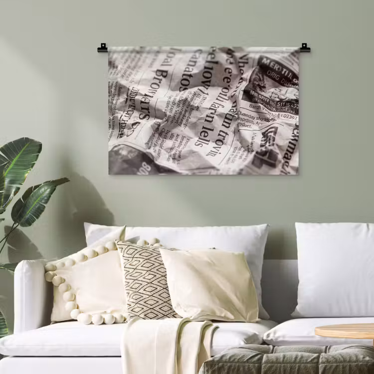 Krant - Gekreukeld - Textuur - Vintage - Zwart-wit Wandkleed katoen klein -sfeer7