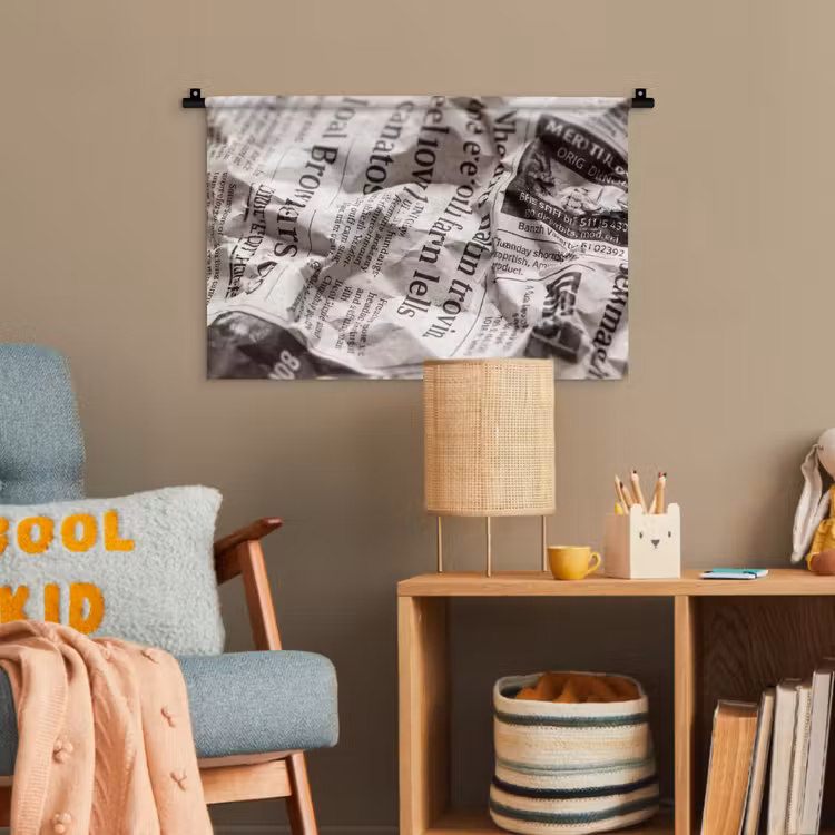 Krant - Gekreukeld - Textuur - Vintage - Zwart-wit Wandkleed katoen klein -wsfeer4_kind