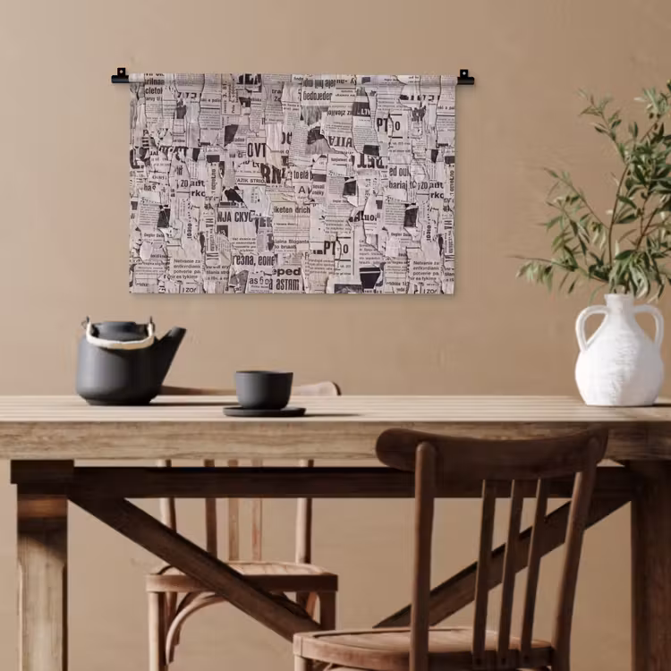 Krant - Gescheurd - Textuur - Abstract - Zwart-wit Wandkleed katoen klein -sfeer6
