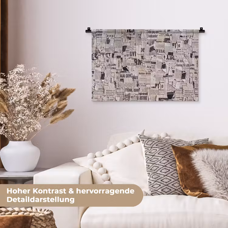 Krant - Gescheurd - Textuur - Abstract - Zwart-wit Wandkleed katoen klein -tsfeer1_DE