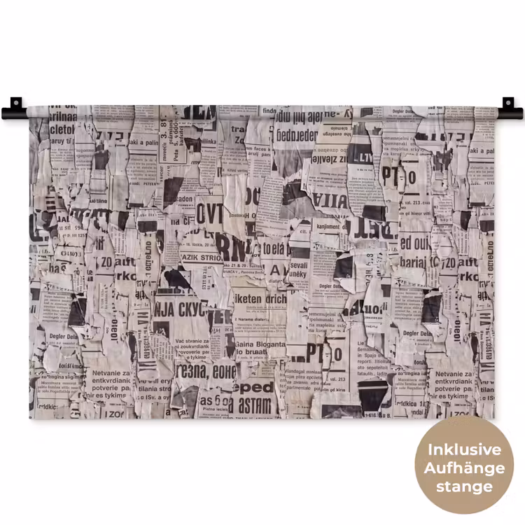Krant - Gescheurd - Textuur - Abstract - Zwart-wit Wandkleed katoen klein -t3d_DE